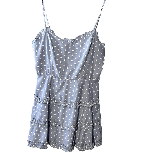 Mi Ami Mini Polka Dot Dress Spag Sraps Sweetheart Neckline Coquette Tiered SZ L - Picture 1 of 12